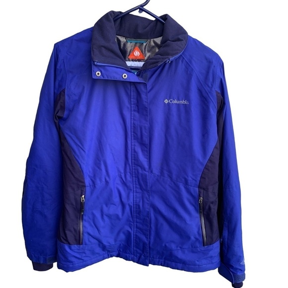 Columbia Women’s Powderhouse Jacket Blue Black Ski Hooded Size Small Omni Heat - Picture 1 of 9